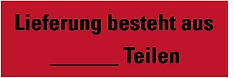 Aufkleber Verpackungs-Kennzeichnung „Lieferung besteht aus ... Teilen“ Schild Folie, rot | Größe wählbar Made in Germany, Größen Name: 10x30cm