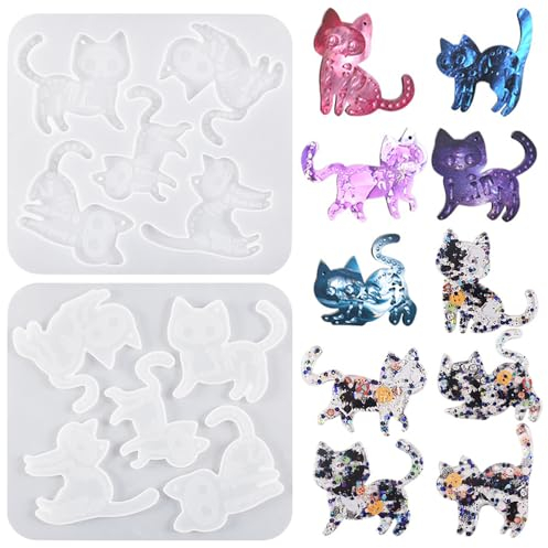 Nifocc Moule en résine époxy pour chat en forme de chat, verre, silicone pour travaux manuels, pendentif, collier, boucles d'oreilles