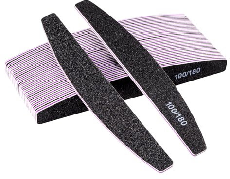 Carehabi 20 lime per unghie, lima per unghie professionale a doppio lato, riutilizzabile 100/180 grit per i saloni di manicure, fai da te per nail art, colore: nero