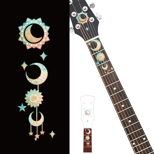 PLIGREAT Gitarre Bundmarker Gitarre Hals Griffbrett Aufkleber Abnehmbare Sonne Mond Stern Abziehbilder DIY Gitarre Dekor Geschenke für E-Bassist Akustikgitarre Musikinstrument Shop Zubehör
