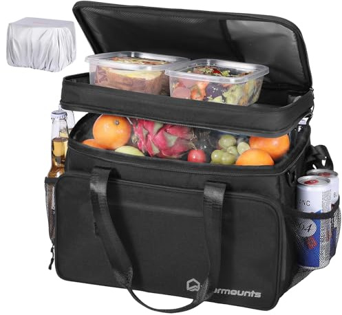 WARMOUNTS Insulated Cooler Bag w/Leakproof PVC Liner, Soft Lunch Bag with 5-Layer Insulation, Ice Chest Cooler for Camping, Beach, Fishing, Picnic, Travel (Black, 48-Can)