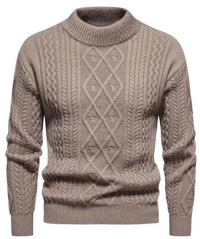 Men's Cable Knit Roll Neck Jumper Turtleneck Slim Fit Pullover Sweater High Neck Shirt Solid Color Tops
