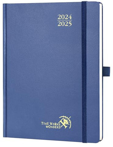 POPRUN Kalender 2025 Buchkalender (Aug.2024-Dez.2025) Hardcover, ca. A5 (22 x 16,5 cm), 17-Monate-Terminplaner, Wochenplaner 2025 mit Zertifiziertem Papier - Marineblau