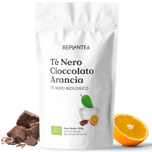 TE NERO CON CIOCCOLATO E ARANCIA BIO 100g (50 Tazze) | Tè Nero Biologico Sfuso con Cacao, Arancia e Fiore di Calendula REPLANTEA