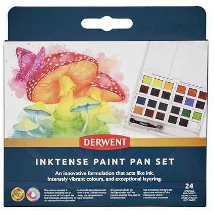 Derwent Inktense Paint 24 Pan Palette, Set of 24, Half Pan Size, Water-Soluble, Ideal for Painting & Crafts on Paper & Fabric, Professional Quality, 2306318