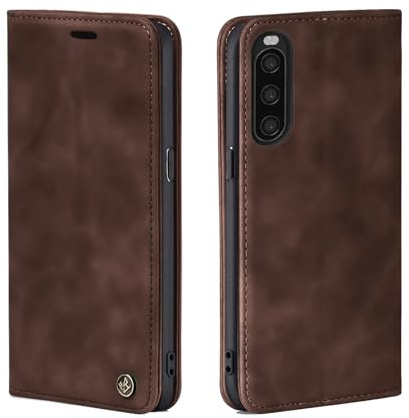 LBH Handyhülle für Sony Xperia 10 II in Dunkelbraun mit Karten- und Geldfach Smartphone Hülle mit Standfunktion Flip Case Schutzhülle Magnetverschluss Vintage
