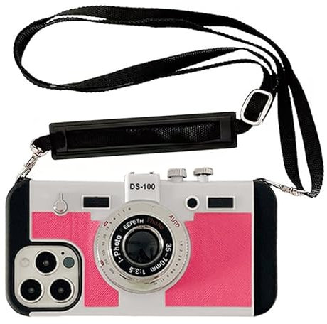 QoKcoahn Emily in Paris Phone Case for iPhone 14 Pro, Kawaii 11D Cartoon Vintage Camera Case with Long Lanyard Silicone PC Crossbody Phone Case Shockproof Protector