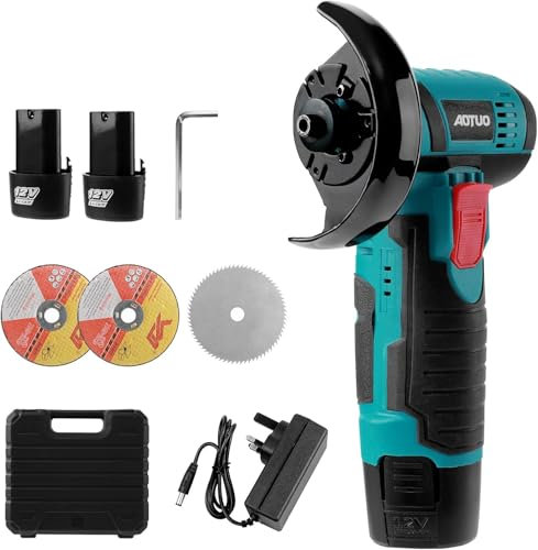 Cordless Mini Angle Grinder - 2x2000mAh Batteries and 19500RPM Motor - 2x75mm Grinding Discs - for Cutting, Grinding, Sharpening