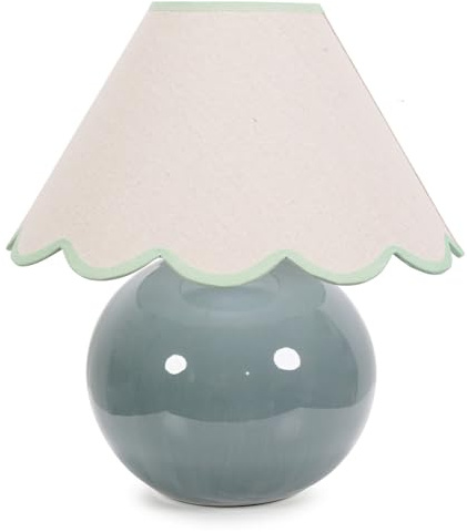 ValueLights | Eucalyptus Ceramic Table Lamp with Green Trim Scallop Lampshade Living Room Bedside Light | Table Lamps, Home Décor & Improvement Essential