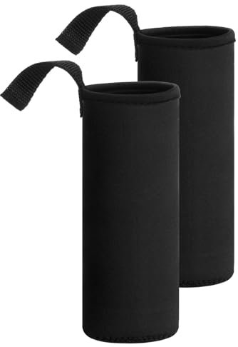 sourcing map 2pcs Neoprene Water Bottle Sleeve, 18.5 oz Insulated Water Glass Bottles Carrier Bag Collapsible Drink Bottle Sleeve Cover Holder with Handle, Black