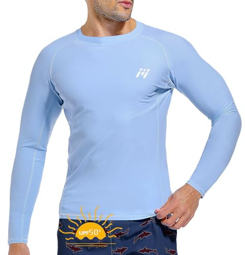 MEETWEE Hauts de Bain Anti-UV Homme Rashguard Shirt,Gris-Bleu-Long,S
