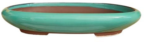 Blumentopf Oval Keramik Bonsai 25,8x19,5x4,1 cm | Bonsai Pflanzgefäß aus Japan | Bonsai Topf Keramik mit Drainageloch Grün | Baum Nicht Enthalten