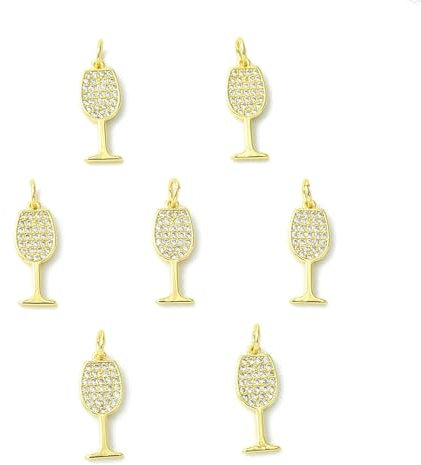 Stiesy 10 Pcs Brass Micro Pave Cubic Wine Glass Charms Real 18K Gold Plated Alcohol Cocktail CZ Stone Martini Charms for Wedding Earrings Necklace Bracelet Making