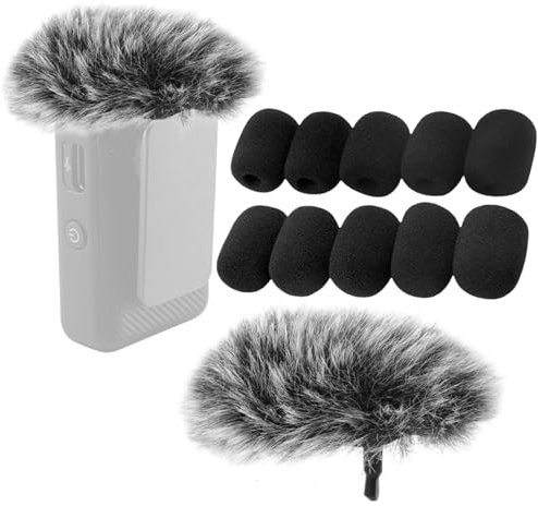 NIYATA 2 PCS Mic Windscreen and 12 Pcs Foam Covers for Dji Microphone Mini Microphone, Furry Windscreen Muff Wind Cover + Foam Microphone Windscreen Cover, Noise Filter for Lavalier/Handheld Mic