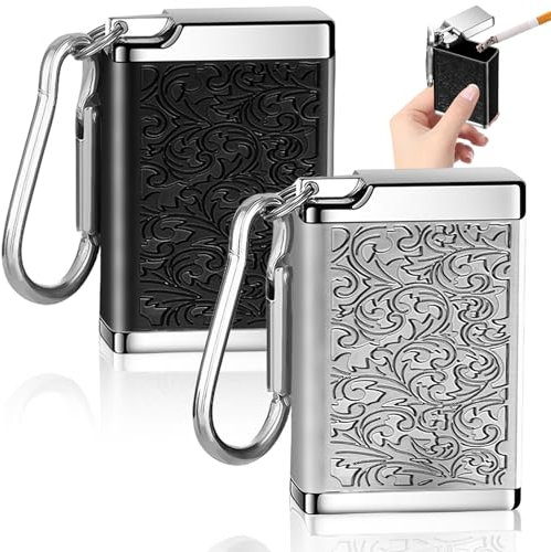 Lot de 2 cendriers de poche pour les déplacements, mini cendriers mobiles en métal, avec porte-clés, pour le camping, fumer à l'intérieur ou à l'extérieur (noir + argent)