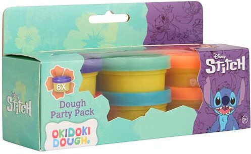 Disney Stitch Okidoki Knete | Kinderknete Party Pack, 6 Dosen mit Deckel | Weiche Kinderknete in leuchtenden Farben, Dosen mit Stitch Motiv, die die Knete frisch halten, praktisch unterwegs Jahren