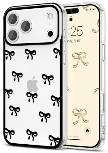 EYZUTAK Schutzhülle für iPhone 17 Pro, durchsichtiges niedliches Band-Schleife-Muster, ästhetische transparente Handyhülle, erhöhte Kamera-Schutz, stilvolle schlanke weiche langlebige TPU-Schutzhülle