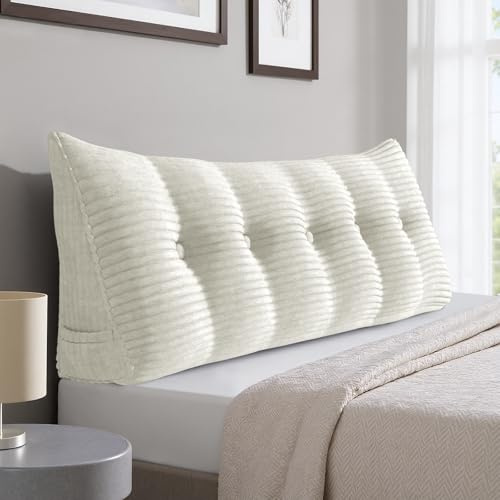strusery Almohada de Cuña de Pana – Cojín Triangular Grande de Respaldo de Cabecera para Sofá Cama y Reposo en Cama, Soporte de Lectura, Posicionamiento de Almohadilla para Pies (Blanco, 160x50x20cm)