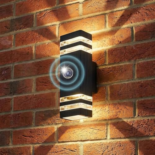 LASIDE Wandlampe Wandleuchte Aussen mit Dämmerungsschalter Aussenlampe Wand | IP65 Schwarz Aluminium Außenlampe Außenleuchte Wand Up Down, GU10 Aussenleuchten Aussenbeleuchtung Hauswand, Außenwandleuchte