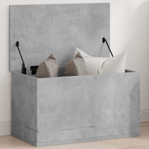 Ziaphsol Baúl de madera gris hormigón 60 x 35 x 35 cm, almacenamiento con tapa, espacio de almacenamiento para dormitorio, salón, habitación infantil, como baúl y mesa auxiliar