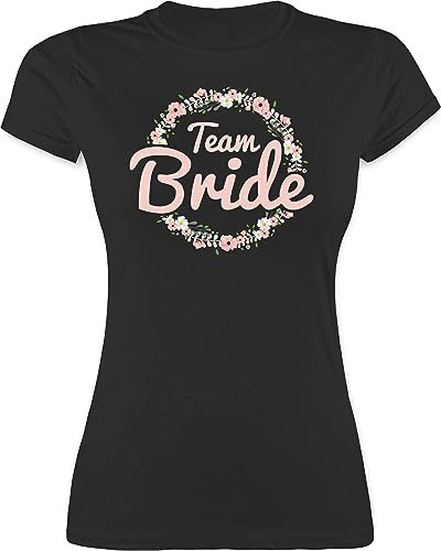Shirt Damen - JGA Junggesellenabschied Frauen - Team Bride Blumenkranz rosé - XL - Schwarz - Klamotten für junggesellinnenabschied t-Shirt jungesellinnenabschied Bachelorette Party Bridemaid