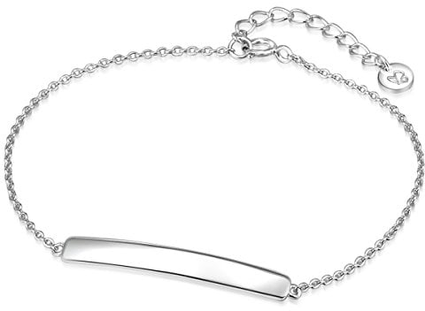 GLANZSTÜCKE MÜNCHEN Damen-Armband Schildarmband zum Gravieren Sterling Silber 17 cm + 3 cm Verlängerung - Gravur-Amband personalisiert Silberarmband