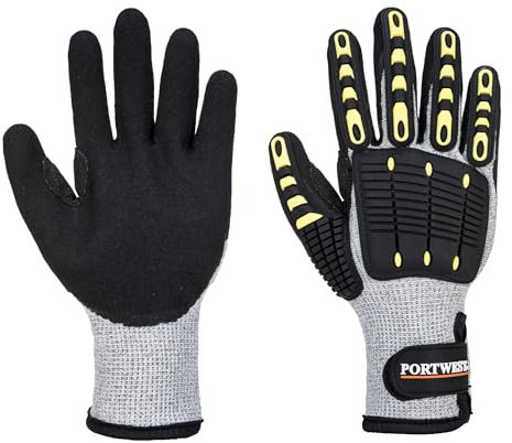 Portwest Guante Térmico, Anti-Corte Y Anti-Golpes, Tamaño: S, Color: Gris/Negro, A729G8RS
