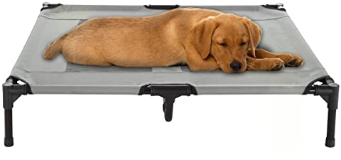 Petmaker Erhöhtes Hundebett, tragbar, mit rutschfesten Füßen, für drinnen und draußen, für Haustiere bis zu 36 kg, Grau
