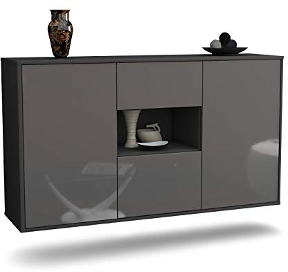 Dekati Sideboard Tallahassee hängend (136x77x35cm) Korpus anthrazit matt - Front Hochglanz Grau - Push to Open - Leichtlaufschienen