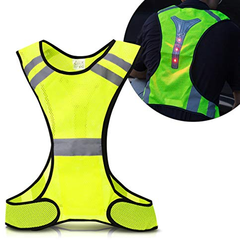 kwmobile LED-Weste mit Reflektor Streifen - Batteriebetrieben - Weste mit 3 roten LED Lampen - Reflektoren Weste für z. B. Joggen Reiten Party Fasching