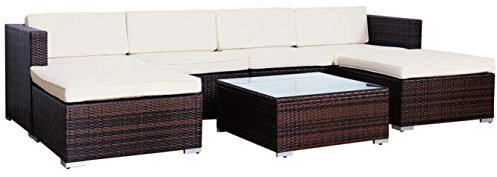 EVRE Rattan Outdoor Garden Furniture Nevada Set 6 Seater Sofa with Coffee Table (Brown)