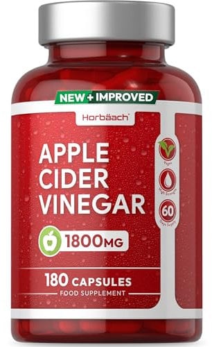 Apple Cider Vinegar Capsules 1800mg | High Strength ACV | 180 Vegan Capsules (Not Tablets) | 60 Day Supply | by Horbaach