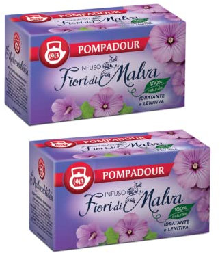Pompadour 1913 | Infuso ai Fiori di Malva Idratante e Lenitiva con Liquirizia Senza Glutine - 2 x 20 Bustine di Tè (60 Gr)