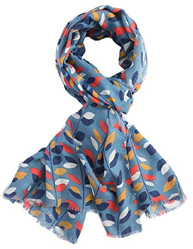 LilyRosa® Blue Leaf Scarf Colourful Leaves Modern Retro Print Ladies Scarves Wrap Shawl Scarfs