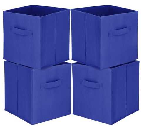 Holdfiturn 4 Pcs Cube Storage Box 27x27x28cm Foldable Open-Top Storage Cubes with Handles Collapsible for Tidying Clothes Toys Bedding for Closet Living Room Bedrooms (Blue)
