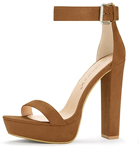 Allegra K Damen Plateau-Sandalen mit hohem Absatz, Knöchelriemen, klobige Ab, Braun, 38 EU