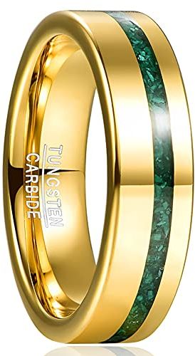 NUNCAD Grün Stein Ring für Damen Herren aus Wolfram Vergoldet 6mm Verlobungsringe, Freundschaftsringe & Partnerringe Größe 68.5