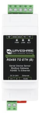 Waveshare Industrial Serial Server RS485 to RJ45 Ethernet TCP/IP to Serial Module Support Rail-Mount Modbus Gateway Common Ethernet Port Without PoE