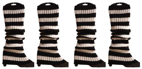 CHENGZI Beinstulpen, gerippt, gestrickt, Beinwärmer, Custume, Party, Sport, Yoga, Beinstulpen für Frauen und Mädchen, 2 Paar, BK+WH, One size