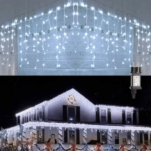 PhilzOps Weihnachten Eisregen Lichterkette, 240 LED Außen Eiszapfen Lichtervorhang Wasserdicht 8 Modi Weihnachtendeko Lichterketten mit Memory für Innen Garten Party Hochzeit Balkon, kaltweiß
