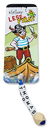 Personalisiertes Lesezeichen mit Name für Kinder und Erwachsene - verschiedene Motive - Dino, Pferd, Leseratte, Einhorn, Pirat, Glücksbringer, Rentier, Löwe, Eule, Schön, dass es dich gibt (Pirat)