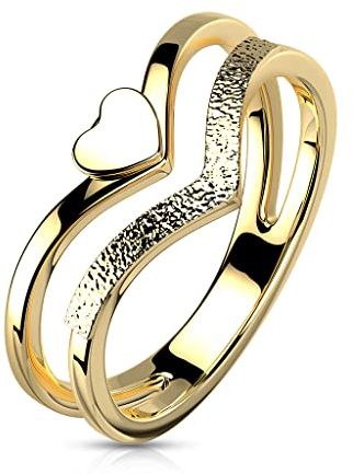 Paula & Fritz® Ring Damen Doppelring Herz Gold 316L Chirurgenstahl Größe 52 (16,6) 7,5-mm Breit Motivring Herren-Ring Partnerring Verlobung Ehering