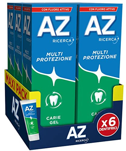 AZ Zahnpasta Multi Schutz Carie Gel 6 x 75 ml, Fluor-Zahnpasta für Erwachsene und Kinder