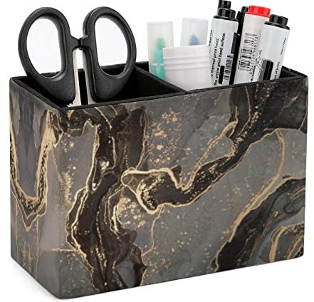 Niapessel Pot à crayons pour bureau, porte-stylos en marbre noir et doré, organiseur de bureau pour crayons, pinceaux de maquillage pour bureau, école, université