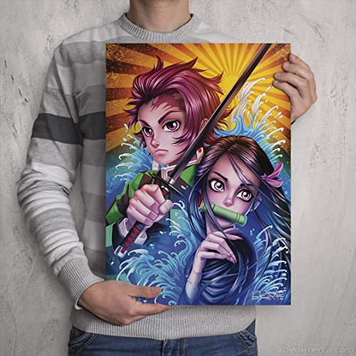 b.krefta TANJIRO and DEMON NEZUKO SIGNED A3 PRINT - Japanese Anime Artwork Poster - Japan manga wall art