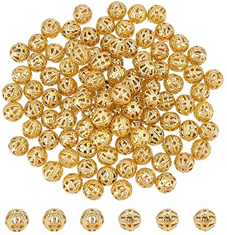 DICOSMETIC 100 Stück Filigrane Abstandsperlen Messing Hohle Zwischenperlen 6mm Filigrane Perlen Kleine Goldene Perlen Goldene Runde PerlenFür Armbänder Ohrringe Schmuckherstellung DIY