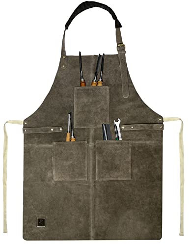 Grembiule Saldatore Pelle - Multifunzione Grembiule Cuoco Cucina - Grembiule Uomo da Lavoro di Cuoio per Fabbro e Falegname