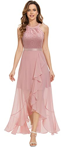 Dressystar Damen Elegant Abendkleider Hochzeit Brautjungfer Vokuhila Kleider Lang Abschlussballkleid Partykleid Blush S
