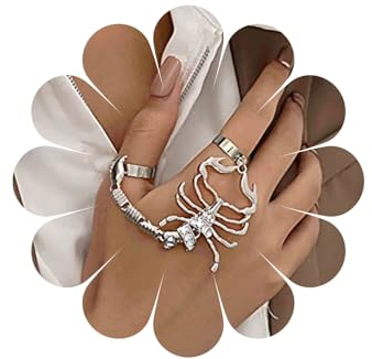 Allereya Vintage Kristall Skorpion Fingerringe Strass Skorpion Knöchel Kette Ringe Set Punk Statement Ringe Silber Offen Armreif Ringe Schmuck Für Frauen Und Mädchen (Silber)