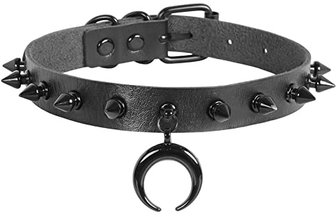 Eigso Punk Leder Nieten Choker Halskette für Frauen Retro Classic Vintage Anhänger Halsbänder für Frau Mann